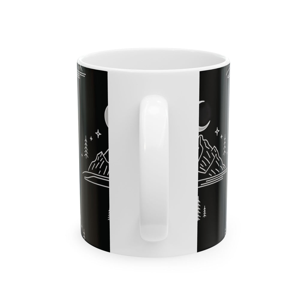 Mountain Moon Ceramic Mug — Black Minimalist Nightscape Coffee Cup (11oz & 15oz)