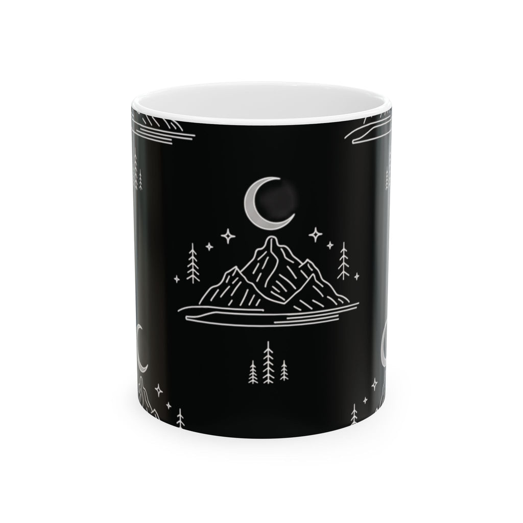 Mountain Moon Ceramic Mug — Black Minimalist Nightscape Coffee Cup (11oz & 15oz)